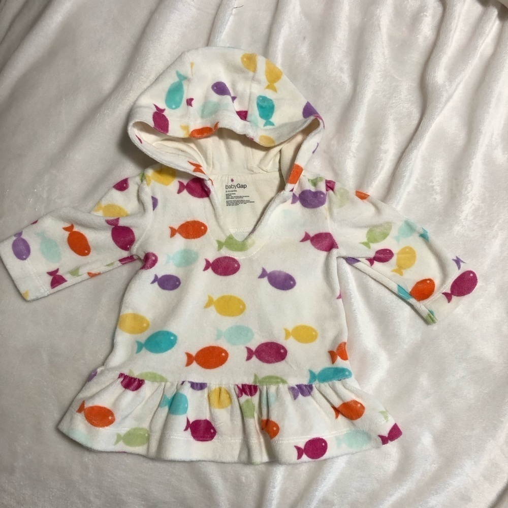 Baby GAP 3-6 month swimsuit cover sweatshirt with hood terry cloth fish